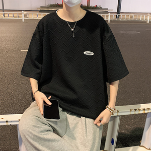 夏季波浪纹华夫格短袖t恤男 A342P35 控48图片