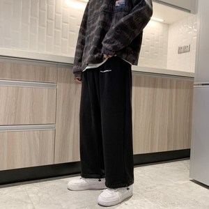 A186P35 加绒P45 加绒运动裤男宽松休闲束脚裤直筒抽绳卫裤图片