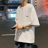 夏季华夫格短袖男女同款宽松ins潮牌五分袖t恤A342P35控48，男装T恤，电商A309