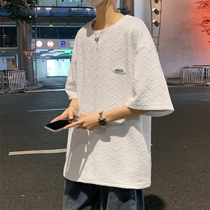 夏季华夫格短袖男女同款宽松ins潮牌五分袖t恤 A342P35 控48图片