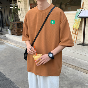 夏季主推~华夫格绣标短袖t恤男女同款 021P35 控48图片