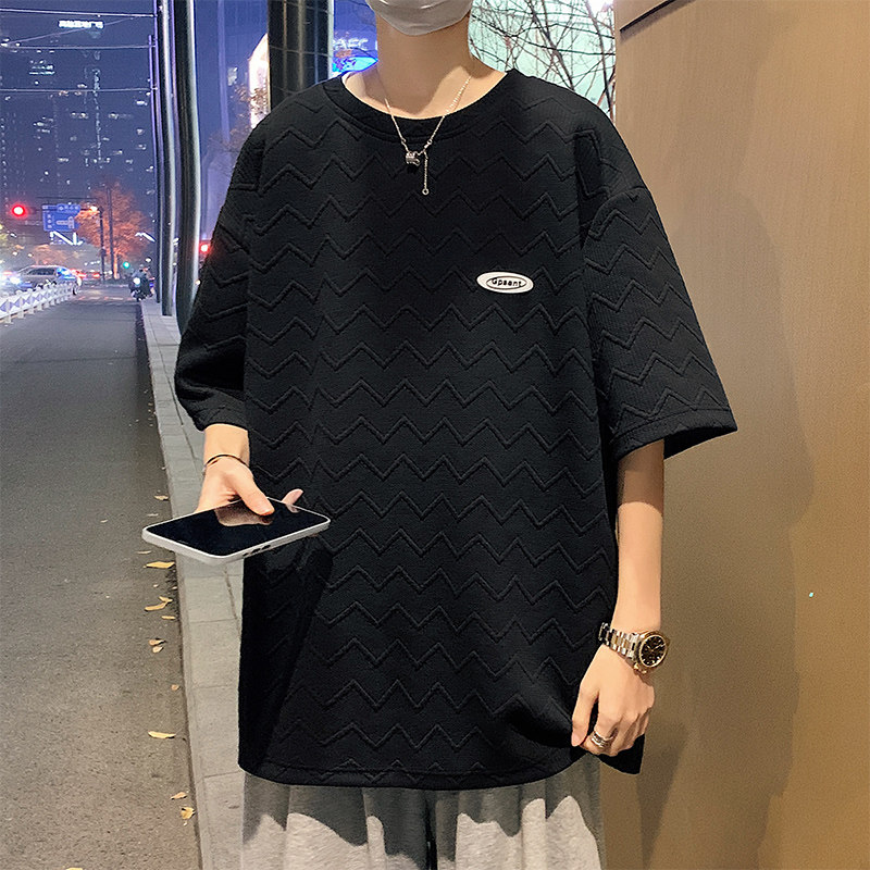 推荐~自制波浪纹华夫格情侣装短袖t恤男A342P35控48,男装T恤,电商A309