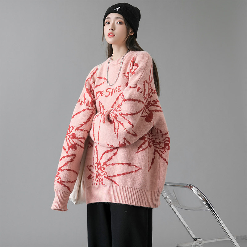 秋冬女生慵懶風(fēng)潮牌寬松毛衣中性風(fēng)長(zhǎng)袖針織衫MY314P65，女裝針織衫/毛衣，電商A309