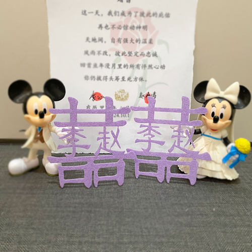 小红书款姓氏喜字定制结婚用品订婚手作装饰纪念礼物领证拍照道具