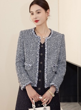 恩迪朗家同款法式复古小香风高级感2025年春季轻奢蓝色短款外套