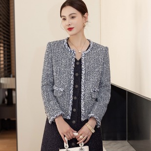 恩迪朗家同款法式复古小香风高级感2025年春季轻奢蓝色短款外套