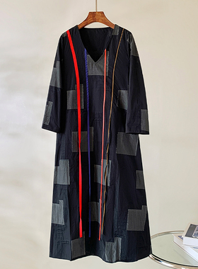 Met Endi撞色短袖连衣裙女24春夏新款T恤裙宽松中长裙子日常通勤