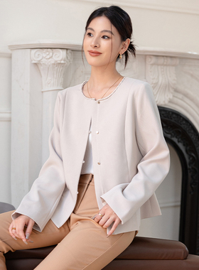 Met Endi醋酸西装外套女秋季立体裁剪优雅收腰圆领小西服上衣