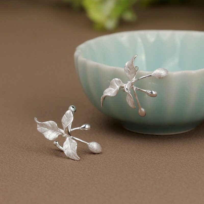 「花鸟册」纯银耳环中国风唯美古耳夹