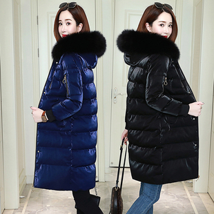 金丝绒羽绒棉衣女中长加厚冬装新款韩版大毛领面包服保暖棉袄外套