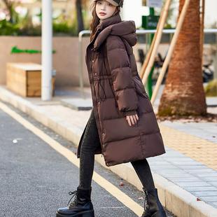 欧美奢华大牌羽绒服女长款过膝高端修身显瘦连帽加厚白鸭绒外套冬
