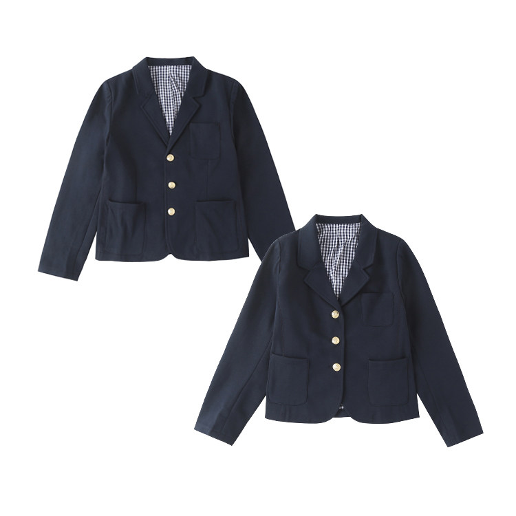 藏青色单排扣长袖西服外套