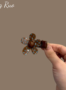 韩系简约波点花朵发夹前额刘海侧边夹网红美拉德色鸭嘴夹一字夹子