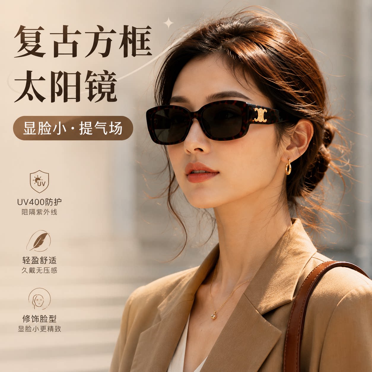 复古方框偏光太阳镜男女通用防紫外线UV400墨镜显脸小高级感2026