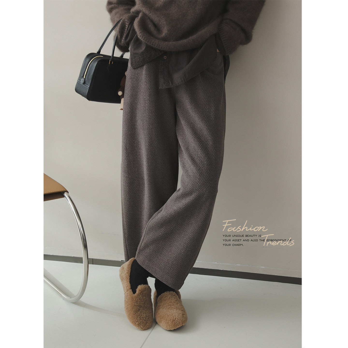 苹果的生活家|松弛懒人裤 松紧腰藏肉阔腿九分厚奶奶裤休闲长裤,女装/女士精品,休闲裤,淘宝优惠券,粉丝福利购,淘宝优惠卷