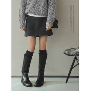 秋冬牛皮低跟长筒烟筒靴骑士靴 休闲时髦显腿直 苹果 生活家