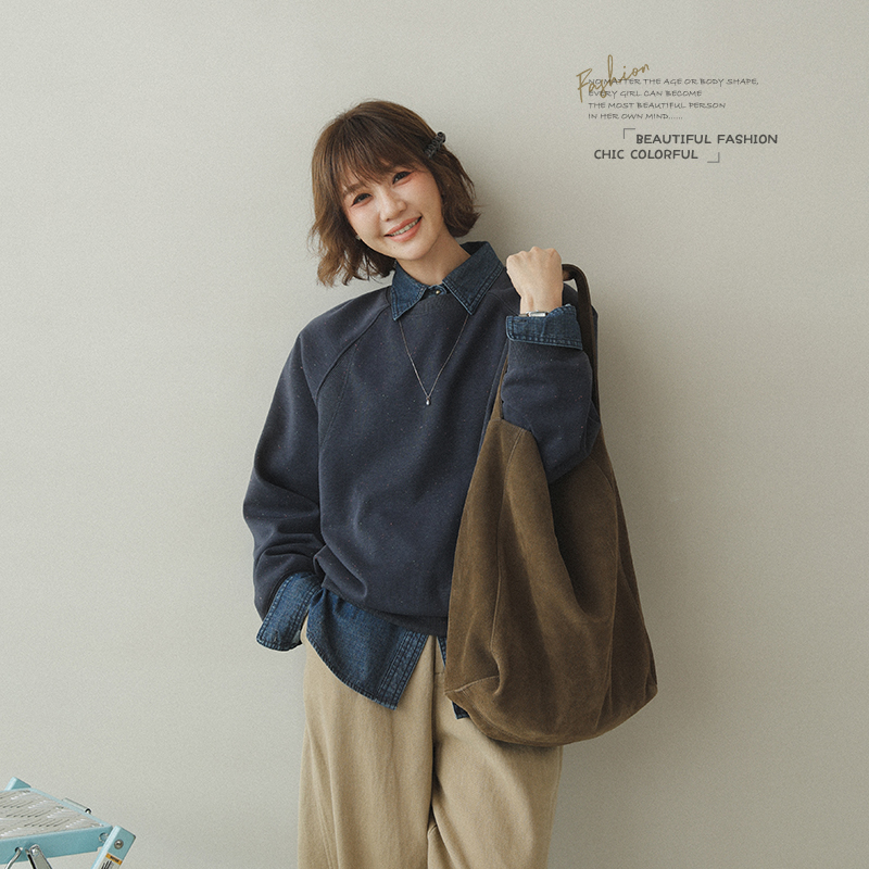 Groxbox彩点复合绒底插肩卫衣