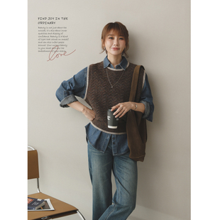 撞色羊毛混纺彩点圆领无袖 苹果 复古 法式 针织马甲背心 生活家