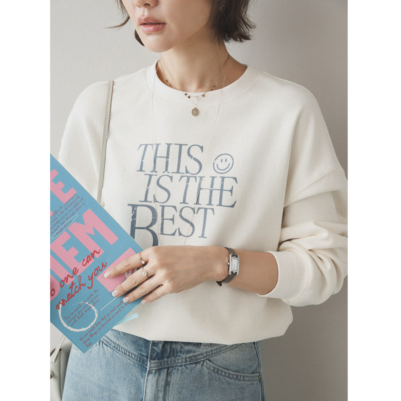 苹果的生活家|减龄天菜 字母笑脸印花圆领秋休闲短款落肩卫衣,女装/女士精品,卫衣/绒衫,淘宝优惠券,粉丝福利购,淘宝优惠卷