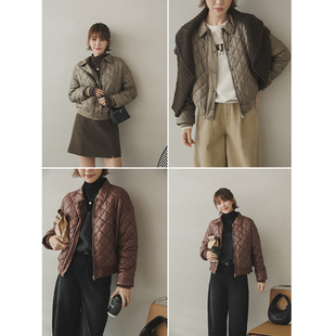 苹果的生活家|洋气棉服 厚实羽绒棉翻领菱形格短款夹棉夹克外套
