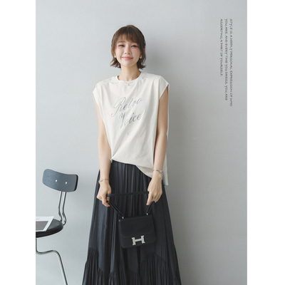 苹果的生活家|酷飒有范 烫银印花抗菌凉感透气无袖背心夏T恤女