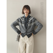 苹果 秋外套 提花撞色羊毛混纺针织开衫 生活家 格雷系遇上费尔岛