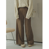 生活家 搭配能手 搭扣装 苹果 饰阔腿宽松直筒肌理感灯芯绒休闲裤