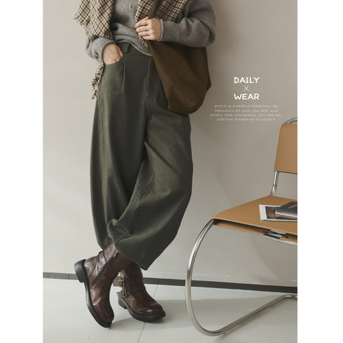 苹果的生活家|松弛型格 抓毛底秋冬厚宽松藏肉弯刀香蕉阔腿休闲裤