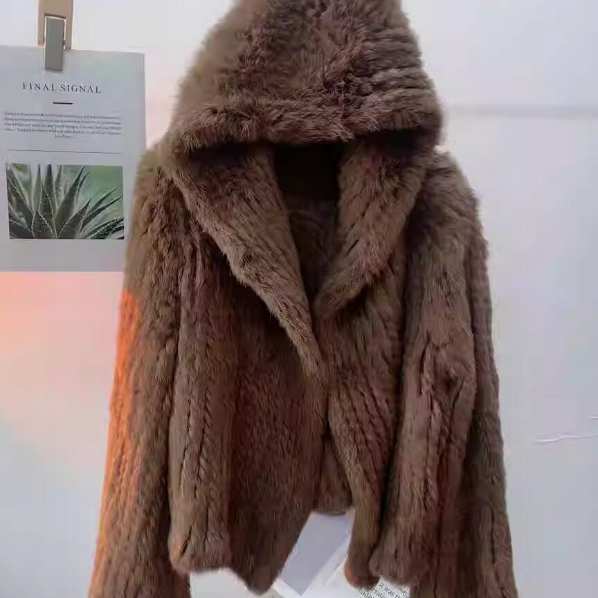 短款连帽52兔毛皮草外套韩版图片