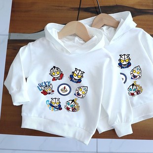 春秋季白色儿童纯棉连帽卫衣潮流薄款宝宝外套男女童新款洋气上衣