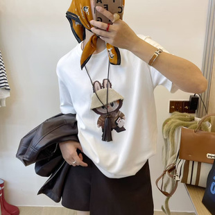 韩版 女装 复古小众卡通上衣搭配高腰半身裙
