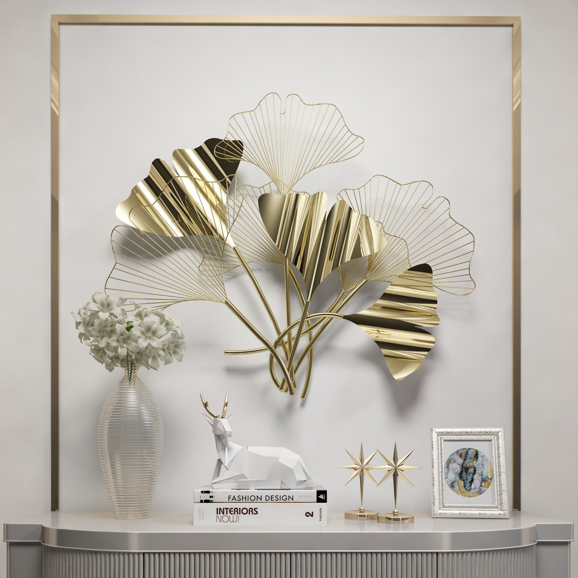 立体墙面玄关壁饰 挂件装饰品创意银杏叶壁饰 欧式铁艺轻奢金|ruв категории Домашний быт, роспись - от Buy2taobao.com для оказания профессиональной услуги покупки агента Taobao