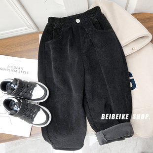 女童休闲裤 百搭 宝宝加厚长裤 子儿童宽松直筒裤 男童加绒灯芯绒裤