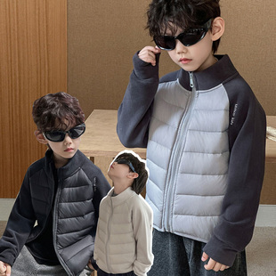 耐看~男童拼接羽绒服外套秋冬款儿童修身立领轻薄90白鸭绒女童装