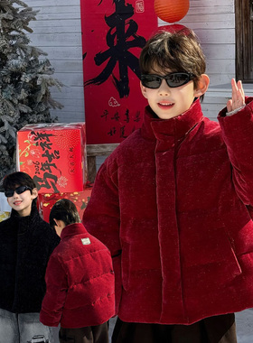亮闪闪~男童加厚红色羽绒服外套儿童保暖90白鸭绒女童洋气童装潮