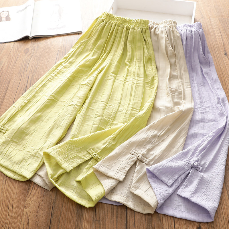 夏季薄款桃花皱盘扣国风阔腿裤儿童宽松直筒裤防蚊长,童装/婴儿装/亲子装,裤子,淘宝优惠券,粉丝福利购,淘宝优惠卷