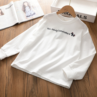 女童春季新品休闲长袖T恤 韩版洋气字母刺绣卡通打底衫上衣