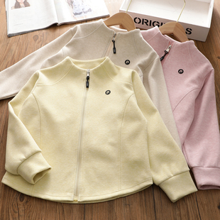 女童春季新款卫衣外套 韩版洋气中大童休闲麻丝线打底上衣拉链衫