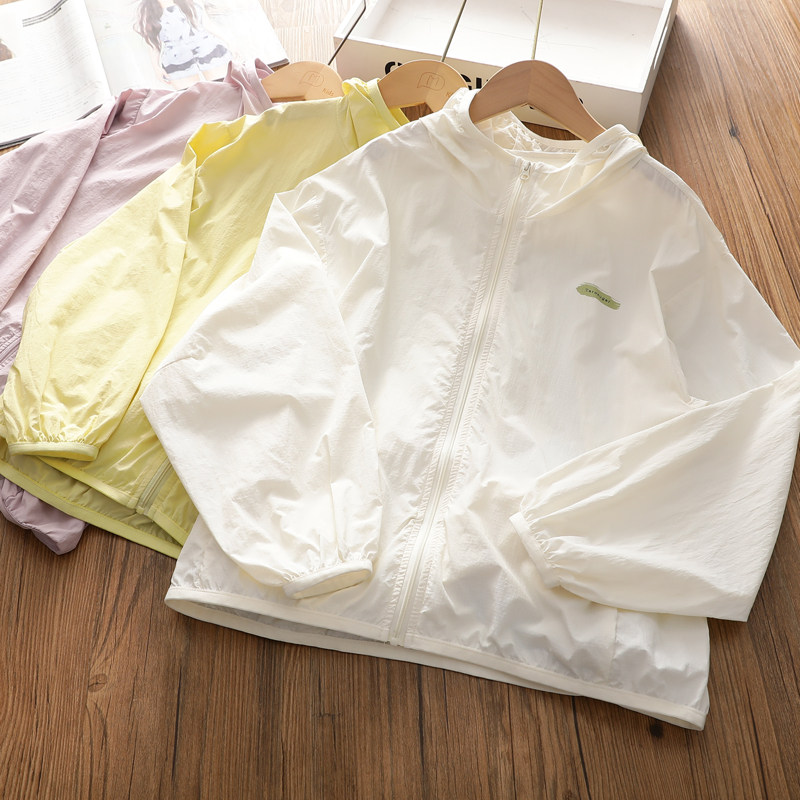 亲子女夏季薄款原纱防晒服儿童户外防风连帽皮肤衣空调衫防蚊外套