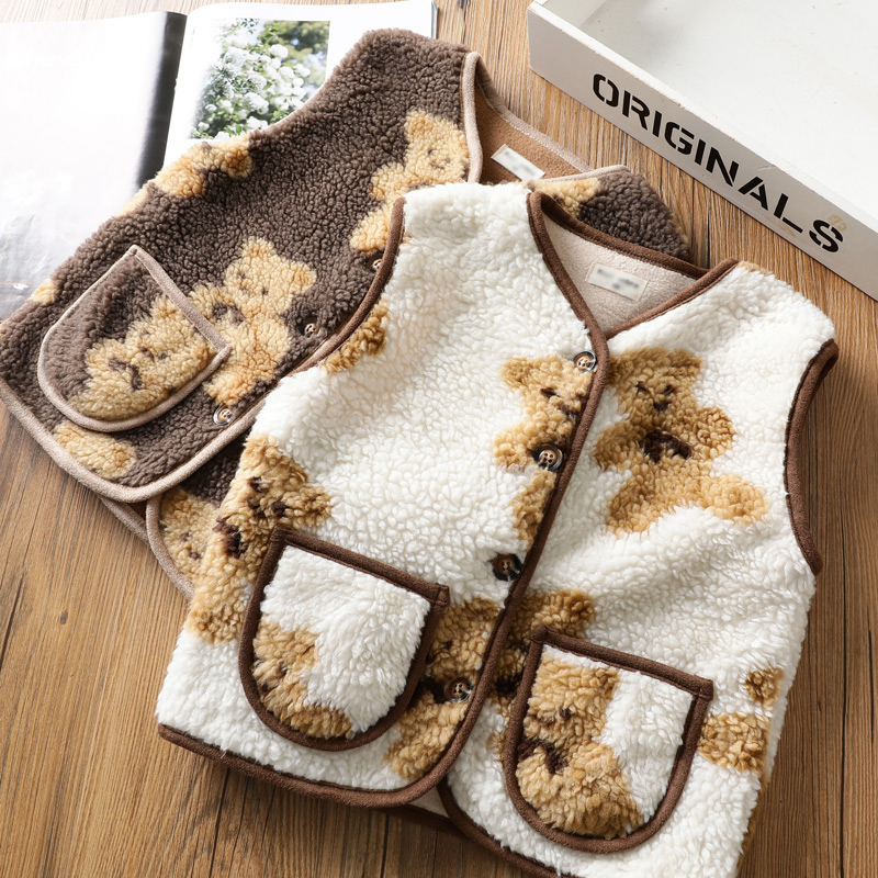 女童卡通毛毛马甲宝宝洋气羊羔毛加厚加绒外套儿童保暖背心深秋冬