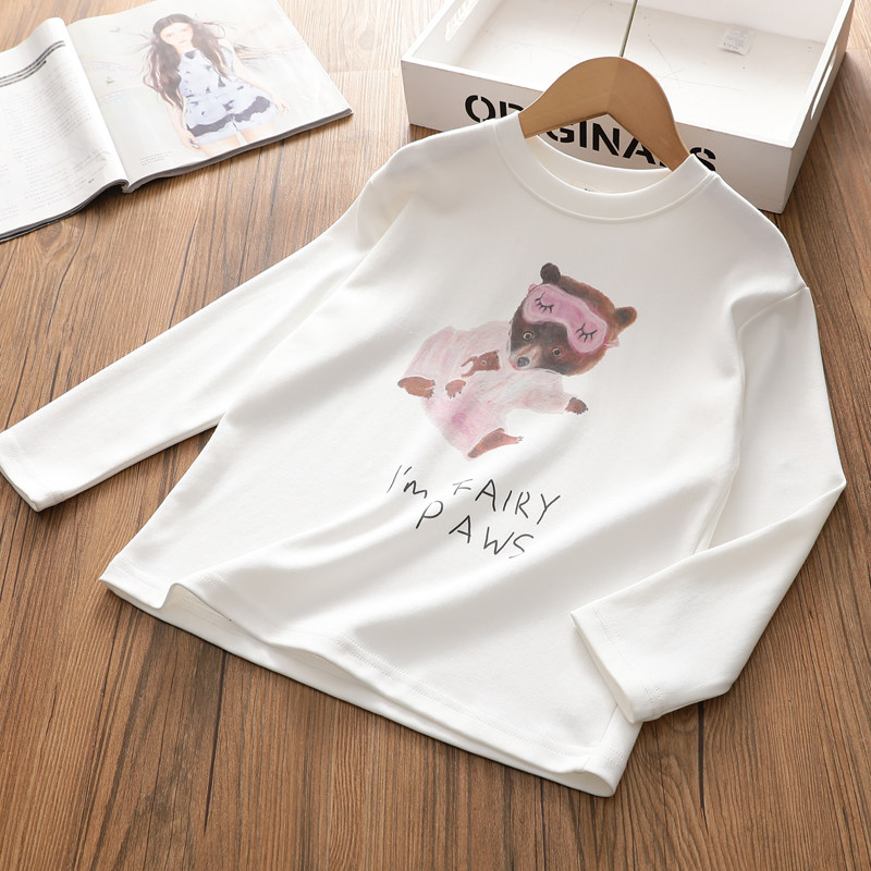 女童春季新款休闲长袖T恤 韩版卡通数码印花亲肤打底上衣