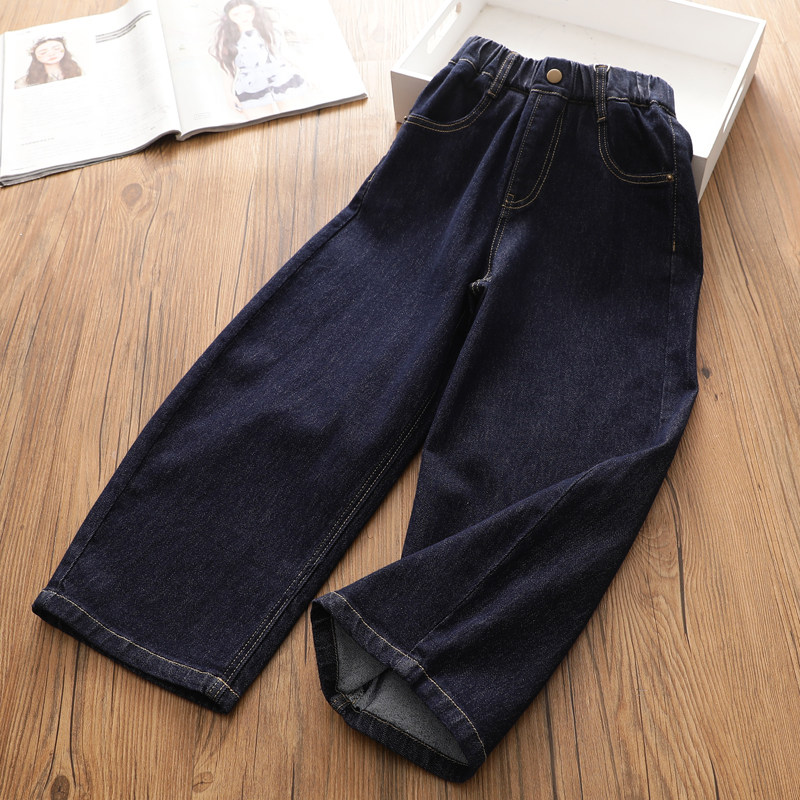 女童2026春秋季新款休闲牛仔裤 韩版洋气百搭外穿牛仔弯刀裤长裤