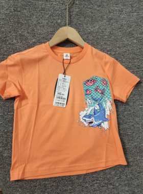 全新小猪班纳夏装儿童男童柔软舒适橙色白色纯棉短袖针织T恤110码