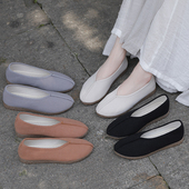 W622夏季 一脚蹬女单鞋 禅意汉服搭配茶服防滑牛筋厚底布鞋 居士道鞋