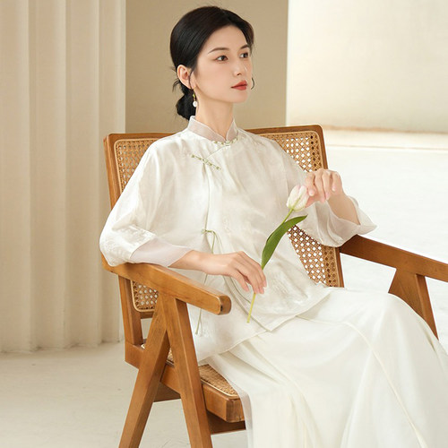 人丝提花新中式国风上衣短款茶服