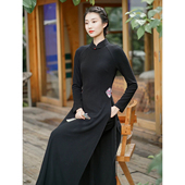 国风修身 改良旗袍中式 奥黛连衣裙保暖针织打底长裙 春秋新款 玄夜