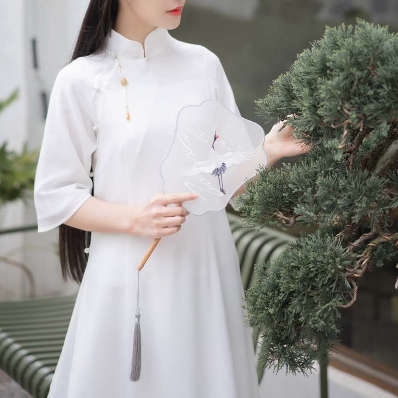 青山揽梦 霓衣云裳春夏中国风女装修身显瘦奥黛开叉旗袍连衣长裙