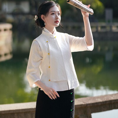 棉麻中式短款小个子马甲外套上衣