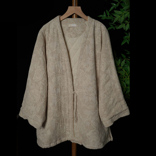 诗云 冬季中式国风汉服绣花棉服女中长款夹棉外套宽松禅意棉袄