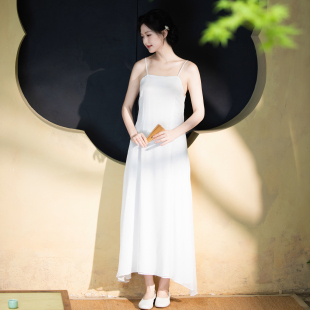 飞雪 夏季仙女中国风仿真丝雪纺吊带修身连衣禅意长裙打底裙